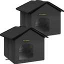 Rest-Eazzzy Cat House for Outdoor Cats, Weatherproof and Insulated Feral Cat House with Mat and Clip, Easy to Put Together, Selfwarming Cat Shelter for Winter, Never Blow Away (Black, House X 2), 13"D x 13"W x 14"H