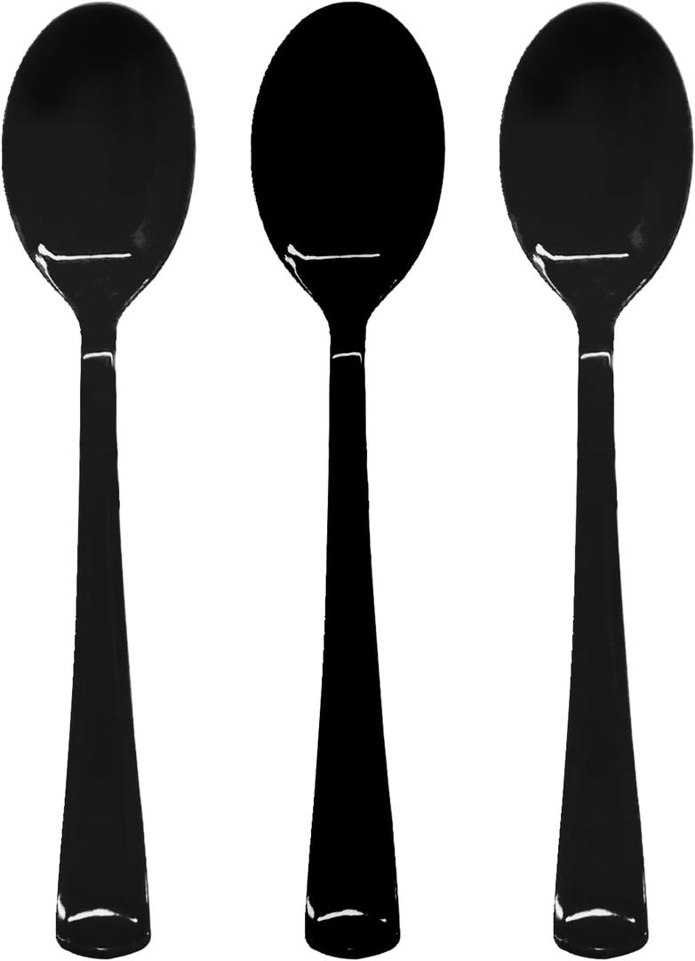 50 Pcs Black Plastic Spoons, Black Plastic Silverware, Heavy Duty Cutlery Set Disposable Utensils Sets for Birthday, Picnic, Holiday, Restaurant