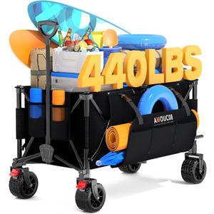 300L Large Wagons Carts Foldable, Heavy-Duty Collapsible Wagon Cart with All-Terrain Wheels, 440 lbs Capacity, Compact Folding Wagon for Camping, Beach, Sports, and Outdoor Hauling