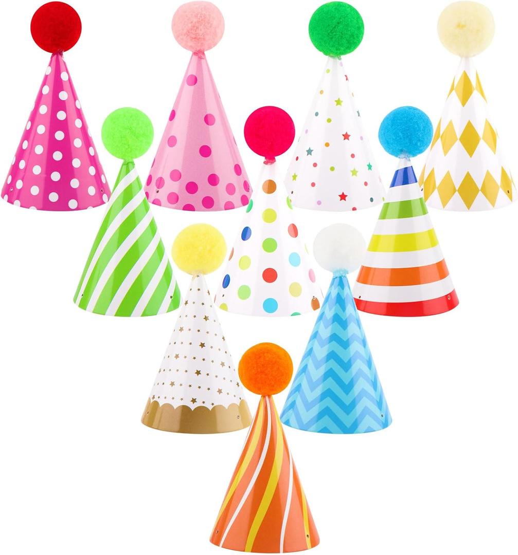 10 PCS Colorful Mini Party Hats for Stuffed Animals Lovely Paper Cone Tiny Birthday Hats for Stuffed Animals Pets Baby, Accessories