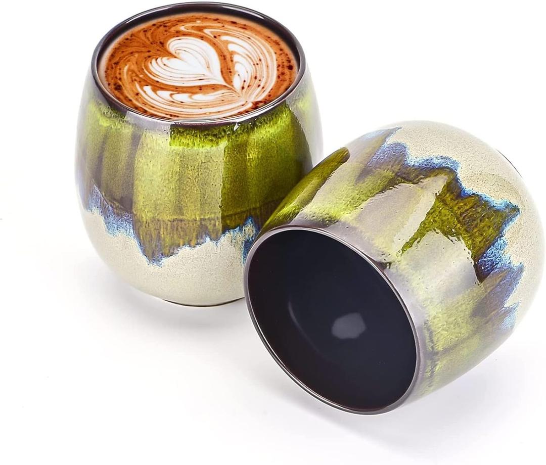 Espresso Cups Ceramic Kiln-Change Mini Espresso Coffee Cup KungFu Tea Set Spirits Cups Tasting Cups Mate Cup (2Pcs, Green)