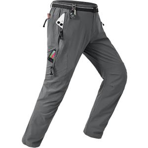 TBMPOY Men's Lightweight Hiking Pants with Belt 5 Zip Pockets Waterproof Quick-Dry Travel Fishing Work Outdoor Pants, Medium 