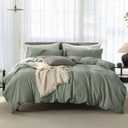 Super King Plus Cooling Duvet Cover Set - 3 Pieces 100% Cotton Bedding, Breathable, Crisp Linen-Like Texture, Naturally Soft & Gets BetterHidden Zipper & Corner Ties  Green, 120"x120" (Green (No Comforter))