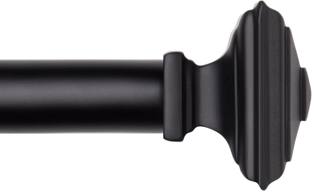 Black Curtain Rod-EUPLAR 1 Inch Long Curtain Rod with Decorative Square Finials, 72-144 Inch Adjustable Window Curtain Rods for Living Room,Kitchen