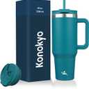 40 oz Tumbler with Handle and 2 Straws,2 in 1 Lid Insulated Water Bottle Stainless Steel Travel Coffee Mug,Blue