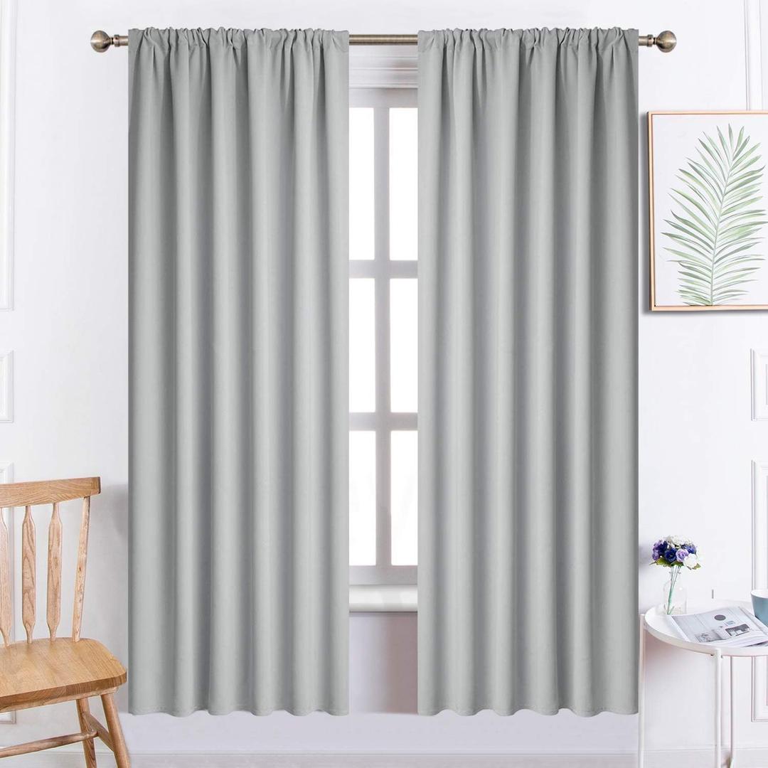 Yakamok Light Gray Room Darkening Rod Pocket Window Drapes Thermal Insulated Light Blocking Blackout Curtains for Bedroom(52Wx72L,Light Grey,2 Panels)