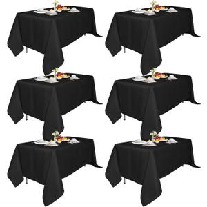 6 Pack 70x120-Inch Rect Black Tablecloths-Reusable Polyester Table Covers  Protect from Spills (Not Waterproof)  for Weddings, Banquets, Parties  Ships Folded, Wrinkles Likely, Steam Before Use