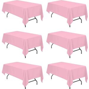 BRILLMAX 6 Pack Pink Tablecloths 60 x 102 Inch for 6ft Rectangle Tables - 150 GSM Polyester Fabric, 15" Standard Drop, Water, Stain & Wrinkle Resistant Cloth Cover for Wedding Banquet Dining Buffet
