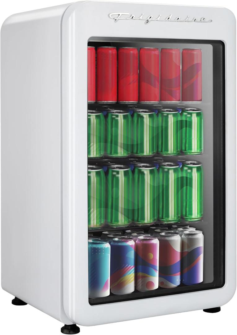 Frigidaire Retro Compact Refrigerator with Glass Door, 3.2 cu ft Countertop Fridge, Rounded Corners, Premium, for Office, Bedroom, Dorm Room, Cabin (WHITE)