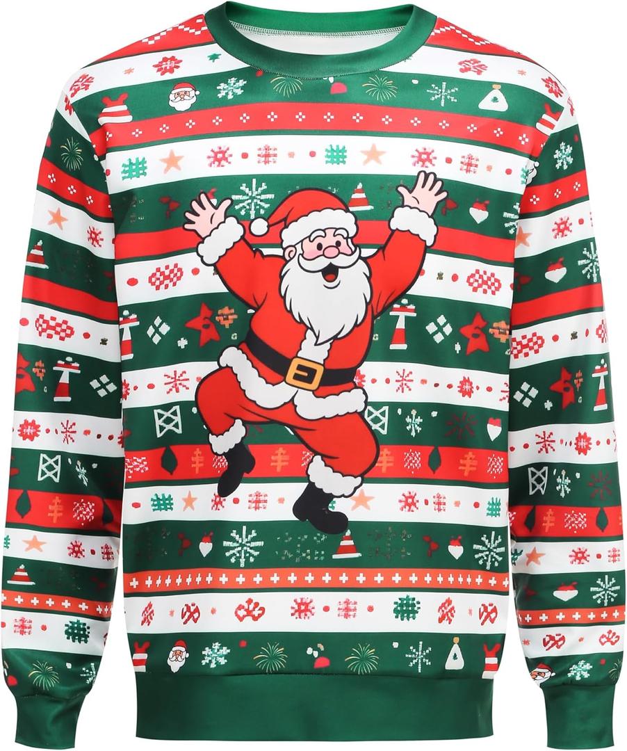 GRAJTCIN Ugly Couples Christmas Sweater Adult Funny 3D Print Cat Elk Dog Christmas Party Cosplay (Medium, Red and Green-santa Claus)