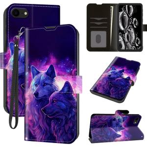 foiPhone 16e Case Walle with Card Holder Slots & Wrist Strap & Kickstand Flip Folio Leather Magnetic Protective Shockproof Rugged Heavy Duty Cover,Blue Purple Wolf