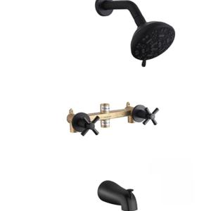 YANCASENO 2 Handles Shower Faucet Set with Tub Spout Bathtub Shower Faucet Combo Set Shower System Complete Tub and Shower Trim Kit Wall Mounted Shower Fixtures Matte Black