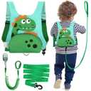 Dr.meter 3 in 1 Toddler Harness Leash + 8.2ft Anti Lost Wrist Link, Cute Dinosaur Kids Safety Harness Tether with Key Lock, Child Protective Leashes While Walking for Outdoor Activity Keep Kids Close