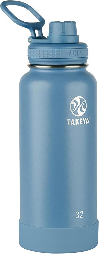 Takeya Actives Stainless Steel Water Bottle, Insulated Spout Lid, Keeps Drinks Cold 24 Hrs, Leakproof, Durable, Dishwasher Safe, Ideal for Gym, Travel, Fits Most Cup Holders, 32 oz/Bluestone