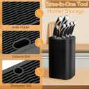 Knife Block Without Knives, 3 In 1 Universal Kitchen Knife Block Holder With Scissors Slot and Sharpening Rod, Detachable Knife Storage Organizer for Counter Space-Saving (Black)