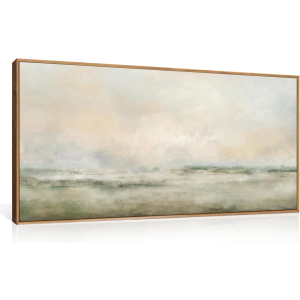 Abstract Natural Landscape Framed Canvas Wall Art Set, Watercolor Tan Green Beige Wall Decor, Minimalist Neutral,  40x20In