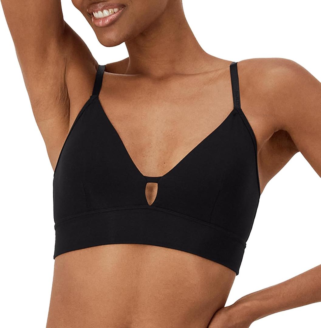 Hanes Women's Originals Supersoft Triangle Bralette, Viscose from Bamboo Longline Bralette (Black, L)
