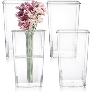 Suwimut 4 Pack Plastic Flower Vase Centerpiece for Home, Wedding Party, Clear Tall Square Tapered Vase for Flowers, Non Breakable Acrylic Flower Vases for Home Office Decor, 5.5 x 9 Inch (Not Glass)