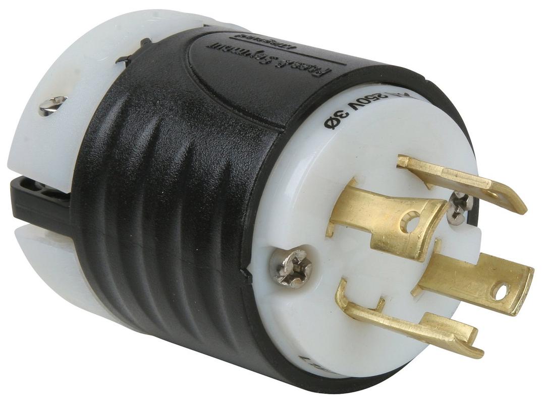 Legrand Pass & Seymour L1530PCC Turnlok Industrial Spec Grade Locking Plug, 30 Amp 3 Phase 250V, NEMA L15-30P, Black/White (1 Count)