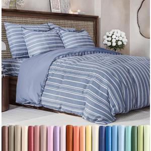 Duvet Cover Full Size Set - Extra Soft Full Size Duvet Cover 80 x 90 with 2 Pillow Shams - Hotel Luxury Easy Care and Fade Free w/Zipper Closures & Ties - Comfy Breathable Bedding Set (Blue Stripes) (44 - Blue Stripes 3 (No Comforter))