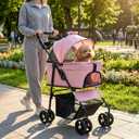 Pet Stroller for Small/Medium Dogs Cats,3 in 1 Dog Strollers,Detachable Carrier Basket,Breathable Mesh,Storage Basket,Cup Holder,Weather Cover(Pink)