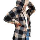 LookbookStore Womens Cardigan 2026 Winter Oversized Open Front Fleece Hooded Draped Pockets Jacket Coats Black Apricot Plaid Large
