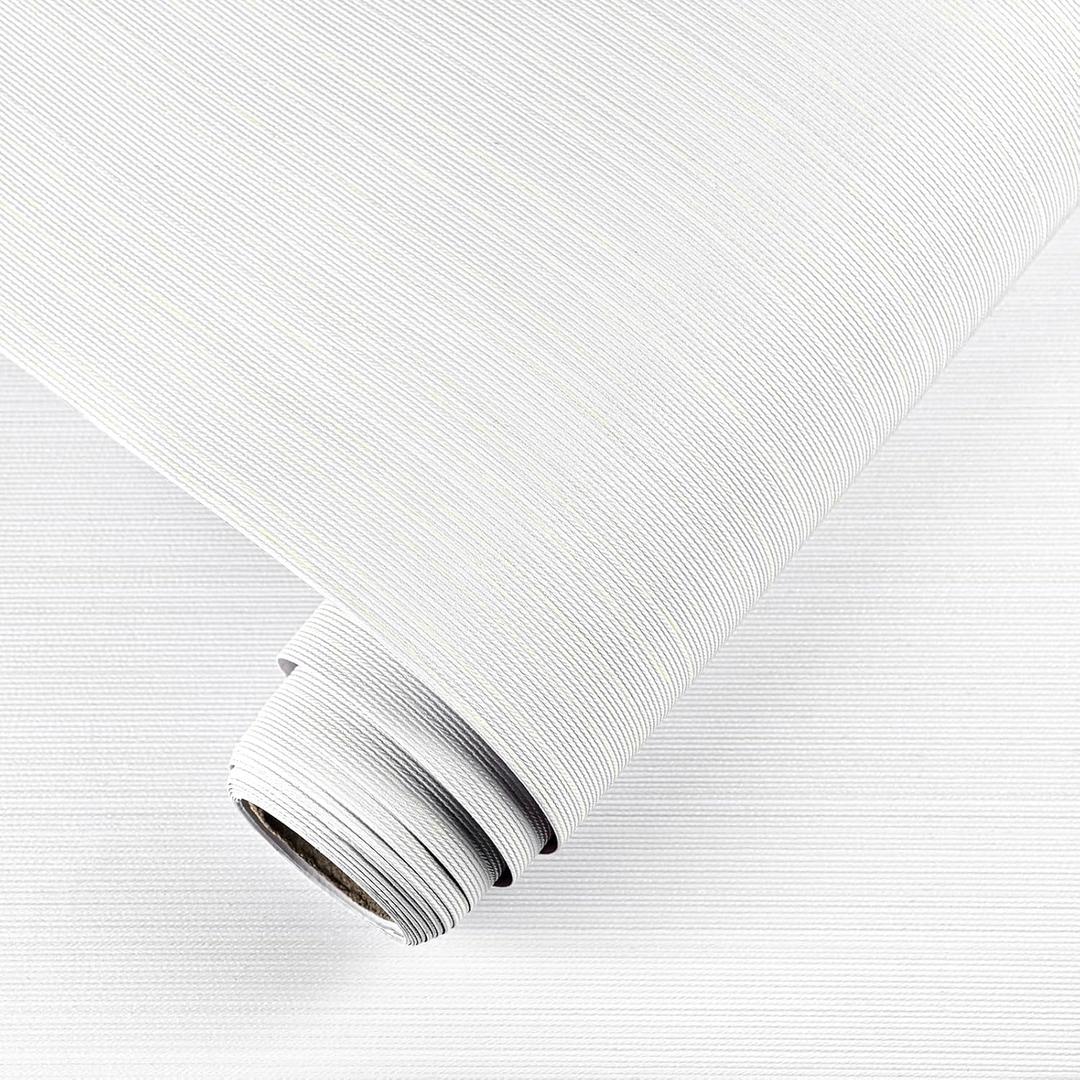 White Grasscloth Peel and Stick Wallpaper Linen Wallpaper 15.7" x 196" Vintage Texture Contact Paper Self-Adhesive Faux Grasscloth Wall Paper for Room Walls, Cabinets, Furniture, Shelf Linen