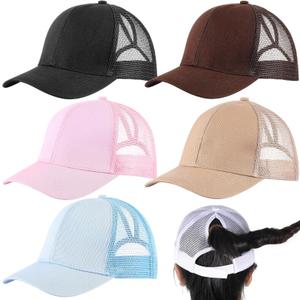 Jecery 6 Pcs Trucker Hats Bulk Ponytail Hats for Women Mesh Baseball Cap with High Bun Adjustable Ponycap for Outdoor Sport Multicolor