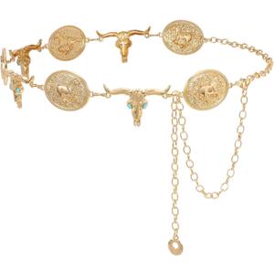 WHIPPY Western Metal Concho Belt for Women Vintage Cowgirl Boho Turquoise Chain Belts for Dresses Jeans (Fit Waist Size Below 52")