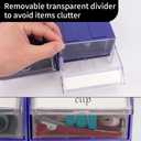 6 Pcs Drawer Stacking Storage Cabinet, Blue Plastic Drawers Storage Closet & 18 Pcs Clear Dividers Organizer Rack & 12 Pcs Tag Card for Home Office School