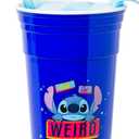 Silver Buffalo Disney Lilo and Stitch Lets Get Weird Plastic Tumbler with Lid and Straw, 32 Ounces