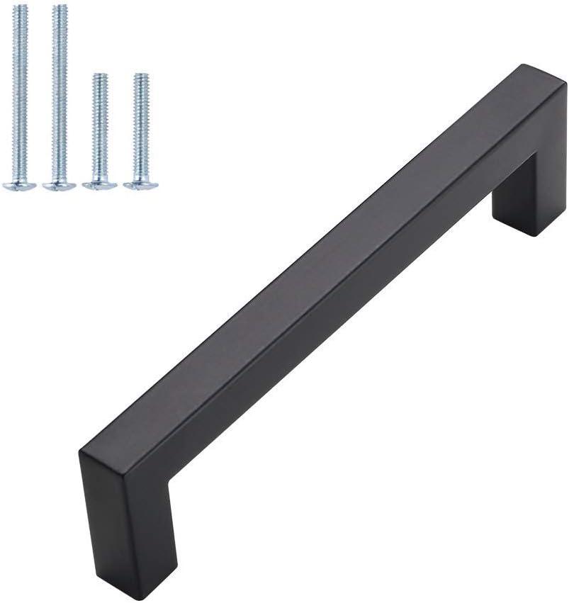 homdiy 15 Pack Black Cabinet Pulls 5 Inch Matte Black Cabinet Pulls Stainless Steel Drawer Dresser Handles, Center to Center 128mm Drawer Handles Stainless Steel Dresser Hardware Square Bar Hardware