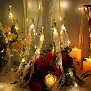 Unittype Wedding Wands Ribbon Streamers with Bells LED Fairy Light up Silk Fairy Wand Glow in the Dark Flashing Lace Stick for Wedding Birthday Party Favors (Ivory & Warm White LED,200 Pieces)