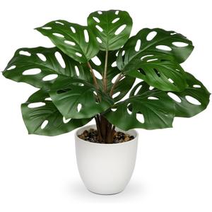 Hollyone Artificial Monstera Plant Faux Monstera Plant Potted Fake Tropical Plants Potted for Indoor Outdoor Home Desk Office Garden Farmhouse Decoration
