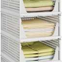 5 Pack Stackable Closet Organizers and Storage Bins, Multifunctional & Foldable Closet Clothes Organizer Box, Plastic Drawer Shelf Storage Bedroom Bathroom Kitchen Office Laundry Room, White