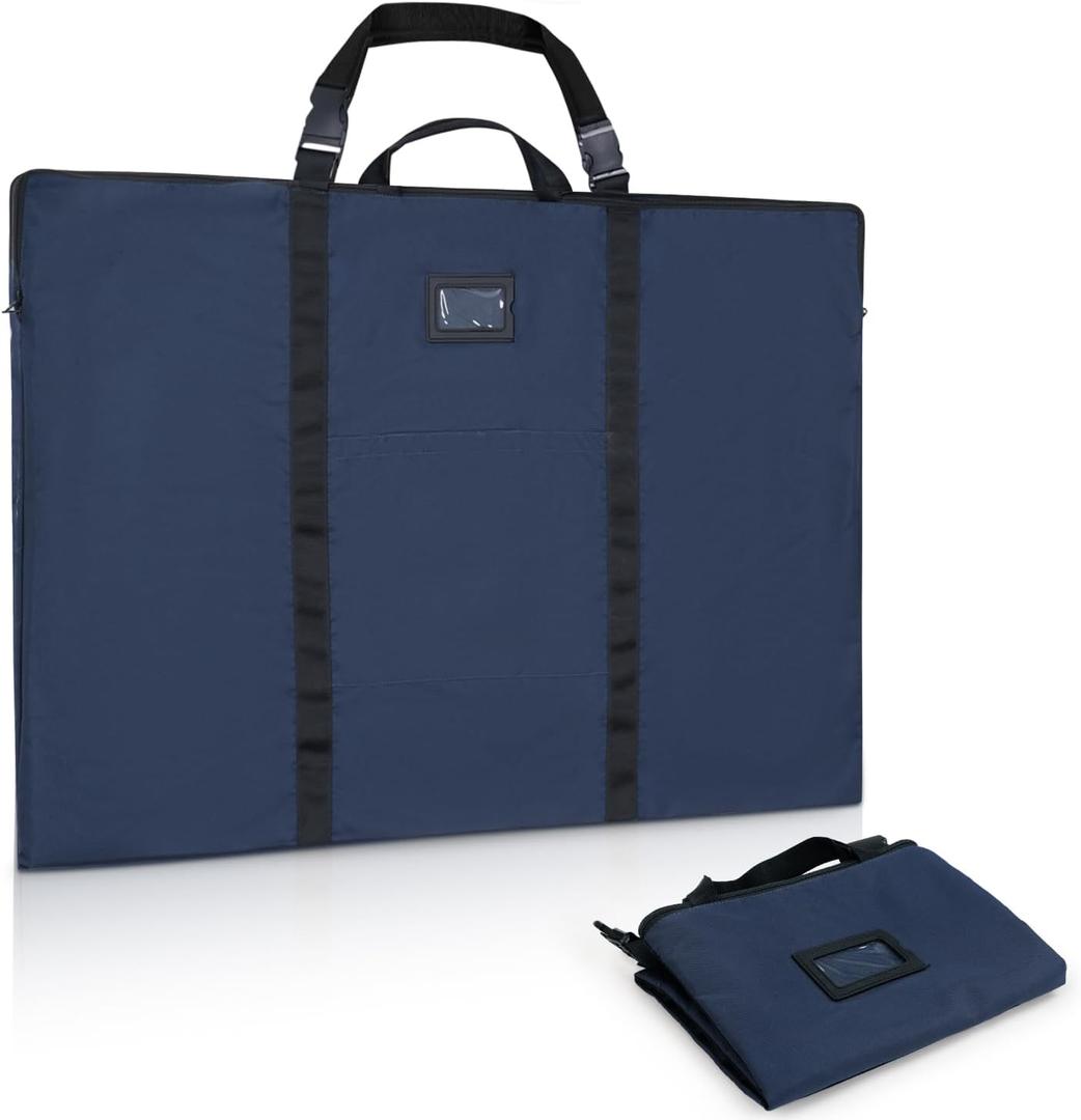 Large Size Art Portfolio Bag with Nylon Shoulder, 24 x 36 inches Light Weight Poster Storage Bag Board Holder with Handle and Zipper for Poster, Sketching and Drawing (dark blue)