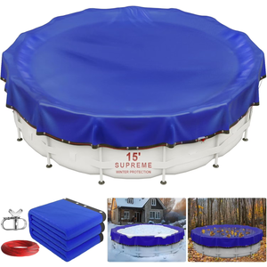 Winter Pool Cover 15 ft Round for Above Ground Pools, Extra Thick Durable Above Ground Swimming Pool Protection Cover, Encryption Grommets, Cold and UV Resistant with Premium Winch, Cable