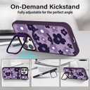 for iPhone 16 Pro Flower Case with Kickstand, Compatible with MagSafe, Built-in Camera Ring Stand, Strong Magnetic Translucent Matte Frosted Slim Cover for Girls Women Teens, Purple Floral