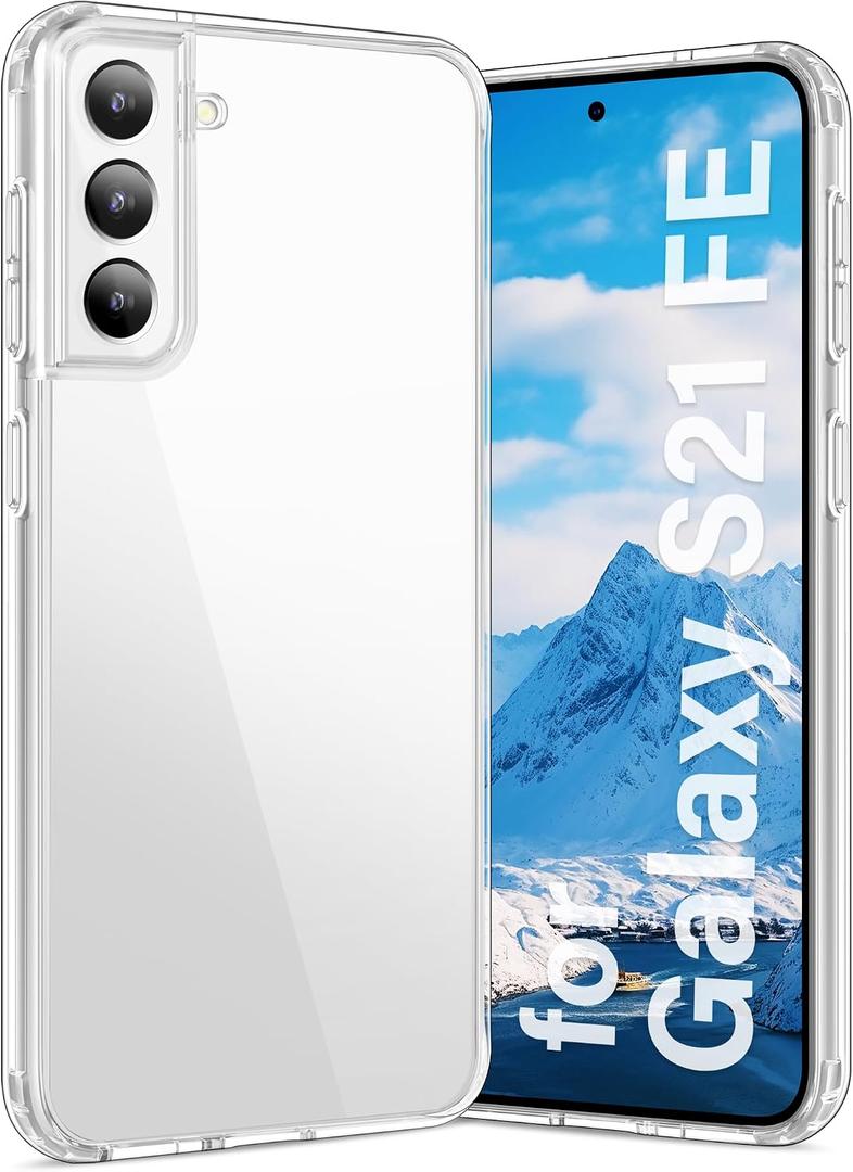 Vakoo Case for Samsung Galaxy S21 FE 5G | Clear Anti-Yellowing, Hard Back, Military-Grade Drop Protection, Supports Wireless Charging - Transparent