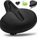 Oversized Bike Seat for Men & Women, Comfortable Gel Padded, Extra Wide Bicycle Seat Cushion Comfort, Replacement Saddle for Peloton, Stationary Exercise Bike, Mountain Bike, Cruiser, City Bike (Black)