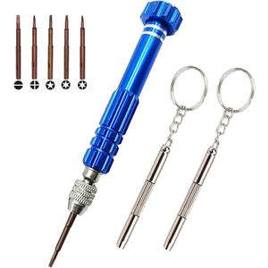 Eyeglass Repair Kit, 5-in-1 Multifunctional Precision Screwdriver Set (torxT5~T6,+1.5,-1.5,star0.8) with Mini Keychain Screwdriver for Glasses, Cellphone, Electronics, Watch, Laptop, Jewelry (Blue)