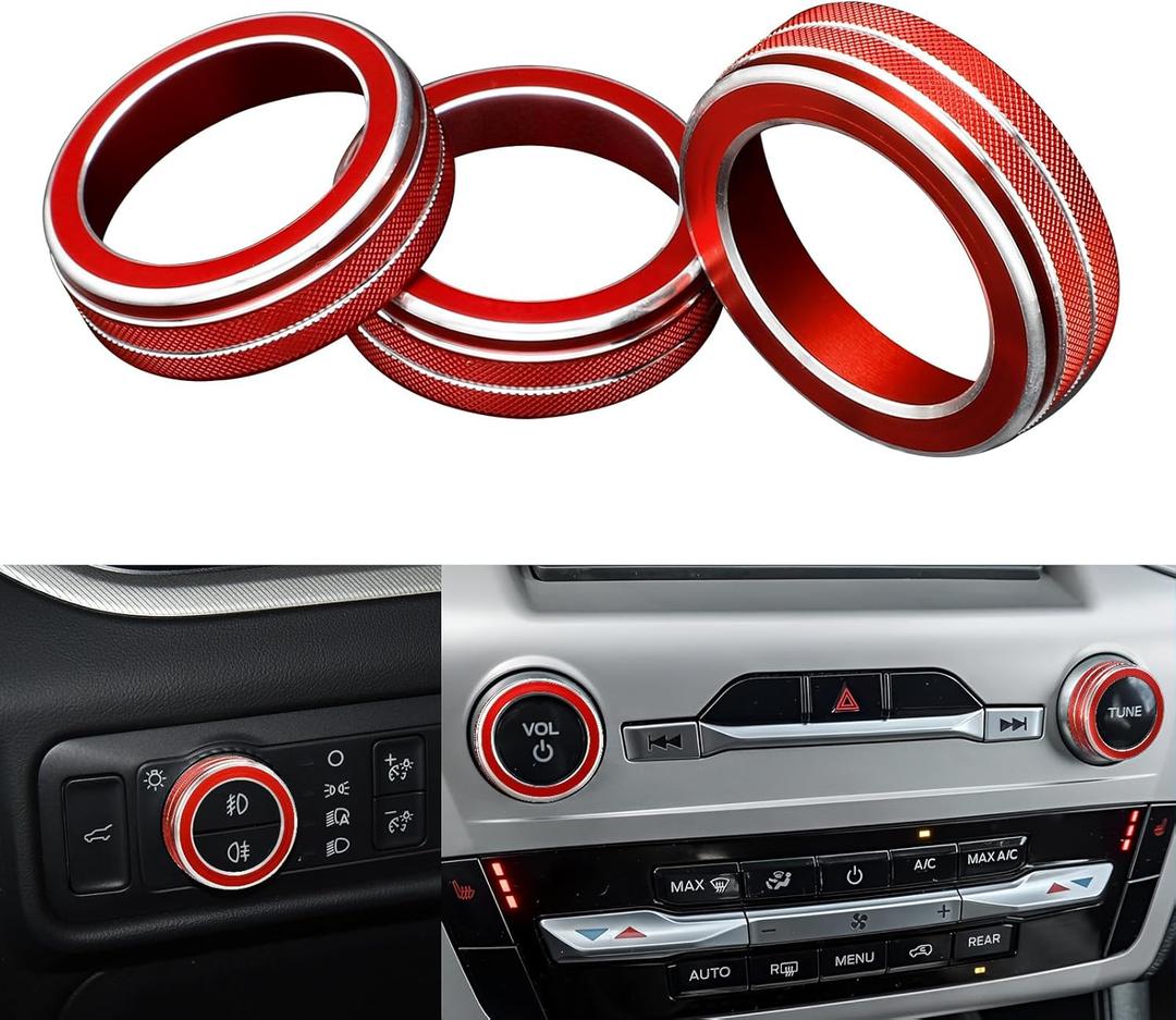 for Ford Explorer Accessories Car Button Cover for Audio Headlight Knobs 2020 2021 2022 2023 2024 Aluminum Alloy Knob Trim Red 3 Pcs