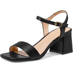 mysoft Women's Chunky Block Low Heels Open Toe Ankle Strap Heeled Sandals Comfortable Square Toe Wedding Party Dress Pump Shoes (Black)