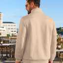 Vssjavun Mens Quarter Zip Pullover Quilted Sweatshirt Long Sleeve Casual Stand Collar Pullovers with Pockets (Beige, S)