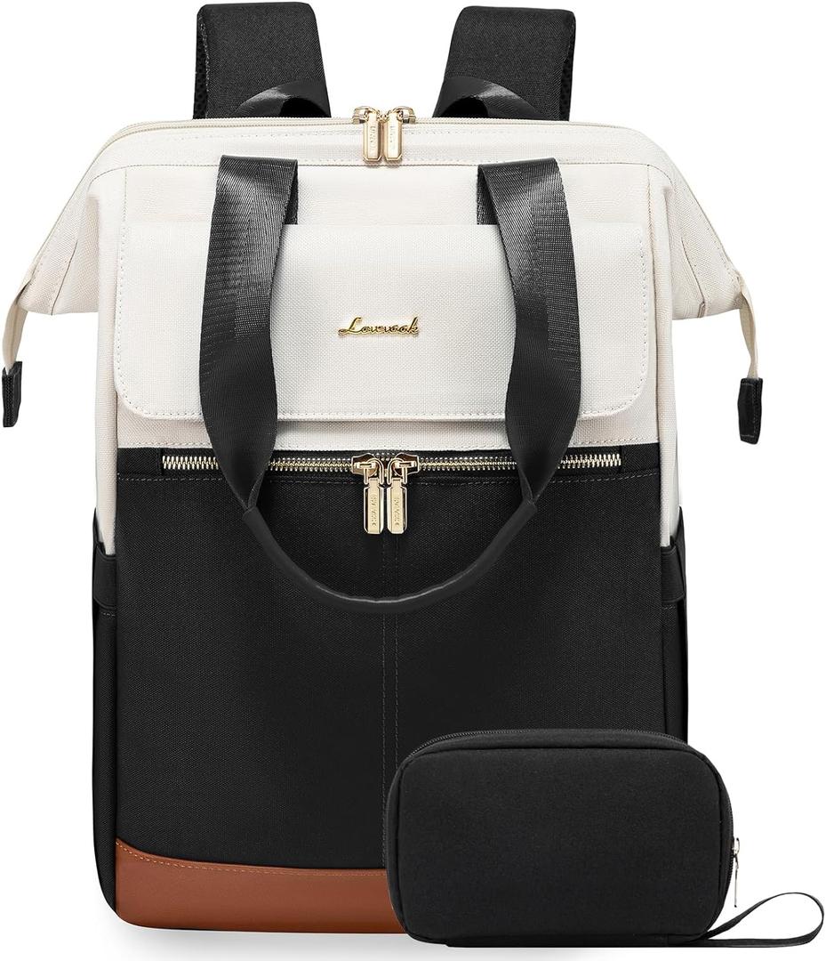 LOVEVOOK 18 Inch Laptop Backpack for Women, Large Capacity Travel Backpack with Organizer Bag, Waterproof Carry on Backpack Purse Work Bag with USB Port for College Teacher Nurse, 2PCS (Beige - Black)
