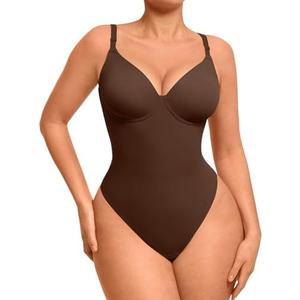 FeelinGirl Shapewear Bodysuits for Women Tummy Control, Thong Body Suit Deep V Neck Corset Top Body Shaper, Brown,  L FeelinGirl Shapewear Bodysuits for Women Tummy Control, Thong Body Suit Deep V Neck Corset Top Body Shaper, Brown,  L