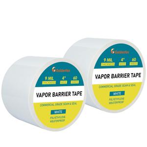 Golden Fox Vapor Barrier Tape, 2 Pack 4'' x 180' Roll, 9 Mil White Polyethylene Moisture and Vapor Barrier Seam Tape for Crawl Spaces, Marine Use, Insulation Tape, Underlayment & More, Waterproofing
