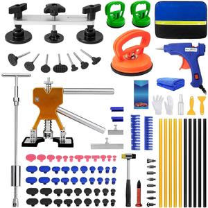 97pcs Dent Puller Kit, Paintless Dent Removal Kit for Dent Repair, Dent Repair Kit with Golden Lifter, Slide Hammer T-Bar, Bridge Puller, Car Dent Puller Kit for Auto Hail Damage Door Ding