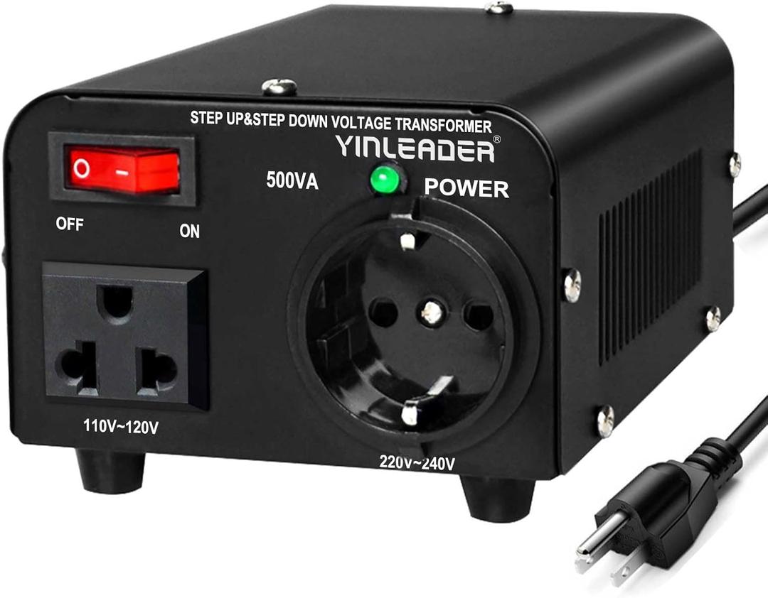 Yinleader 110v to 220v European Voltage Converter Transformer 500W Step Up Converter 110/120 Volt to 220/230/240 Volt or Step Down 220 to 110 w/US Power Cord,Circuit Breaker Protection