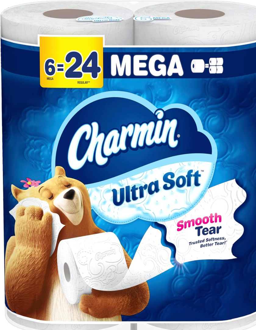 Charmin Ultra Soft Toilet Paper 6 Mega Rolls = 24 Regular Rolls, Pack of 4